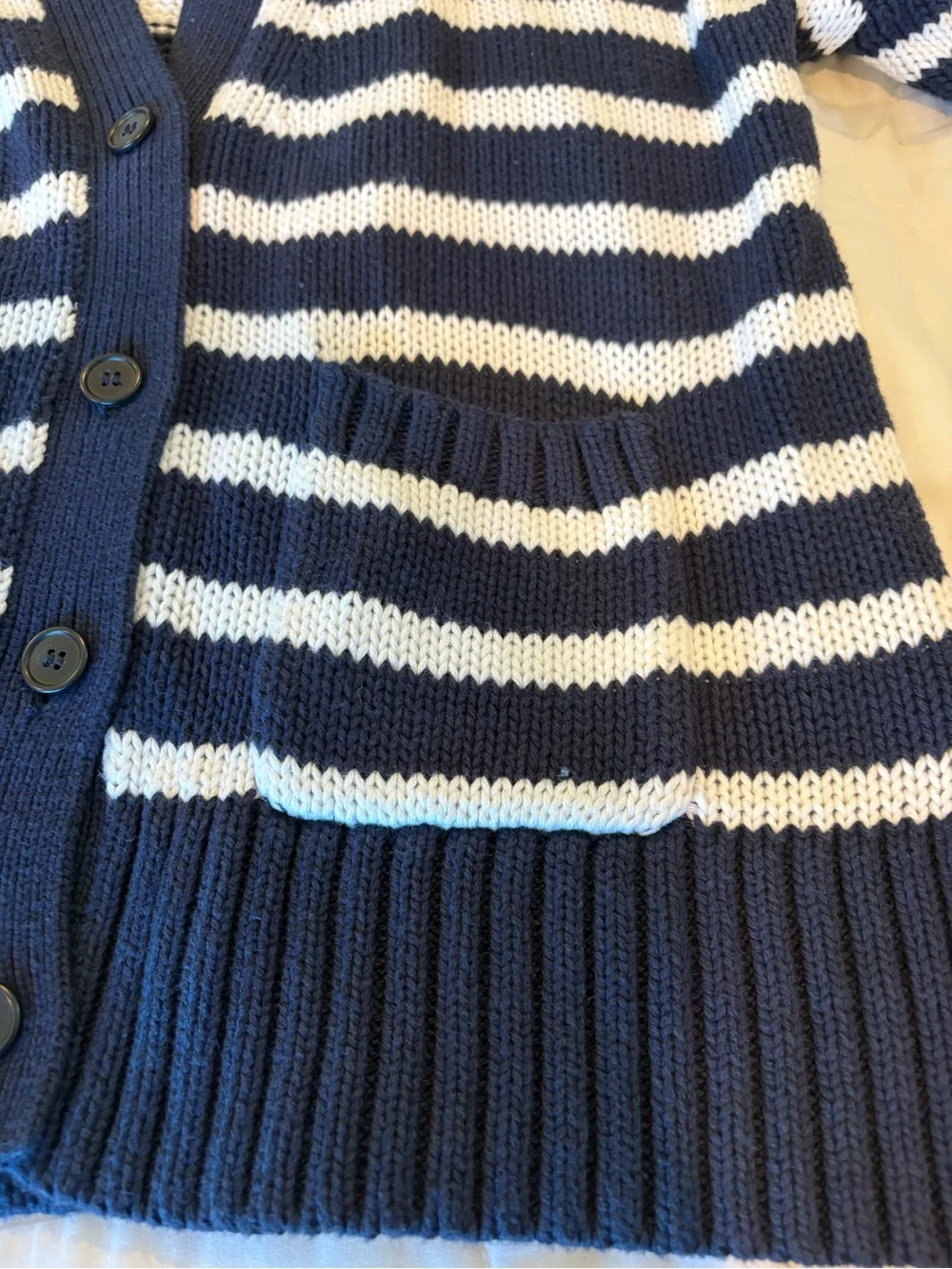J. Crew Navy and White Striped Knit Cardigan, new no tags, Size L